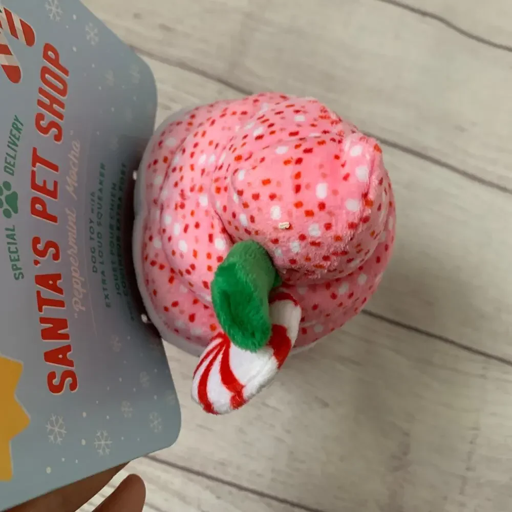 Fringe Dog Toy with Squeaker Peppermint Mocha Christmas Chew Fetch Crinkle 8